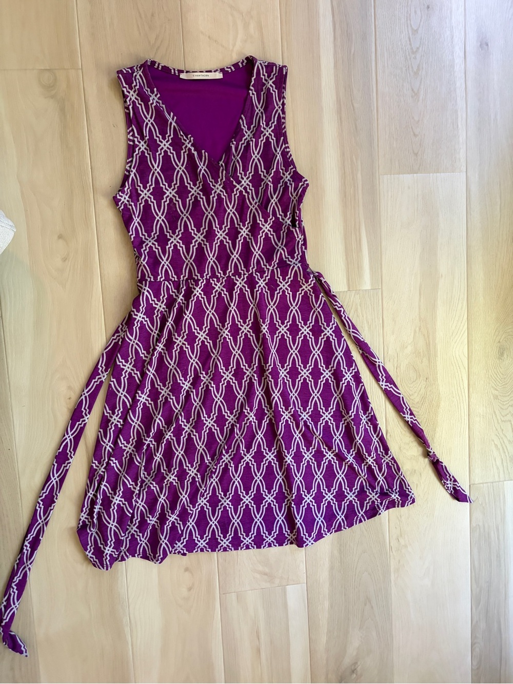 41 Hawthorn Magenta Geometric Wrap Midi Dress